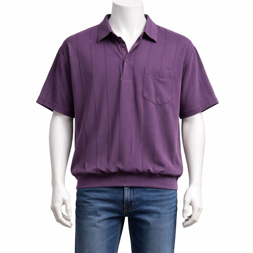 LD Sport Polo Shirt Mens Size Large Purple Short Sleeve Banded Waist Comfy